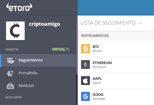 portfolio virtual en eToro